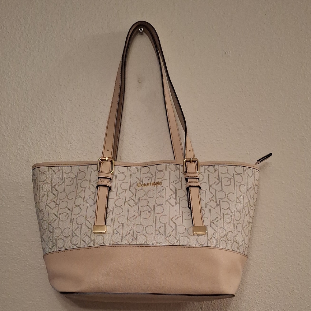 Calvin Klein Cream and Gold Monogram Tote